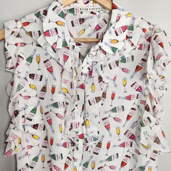 Alice & Olivia Silk Blouse Ruffle Robbie Size M celebrate new year - Picture 9 of 10